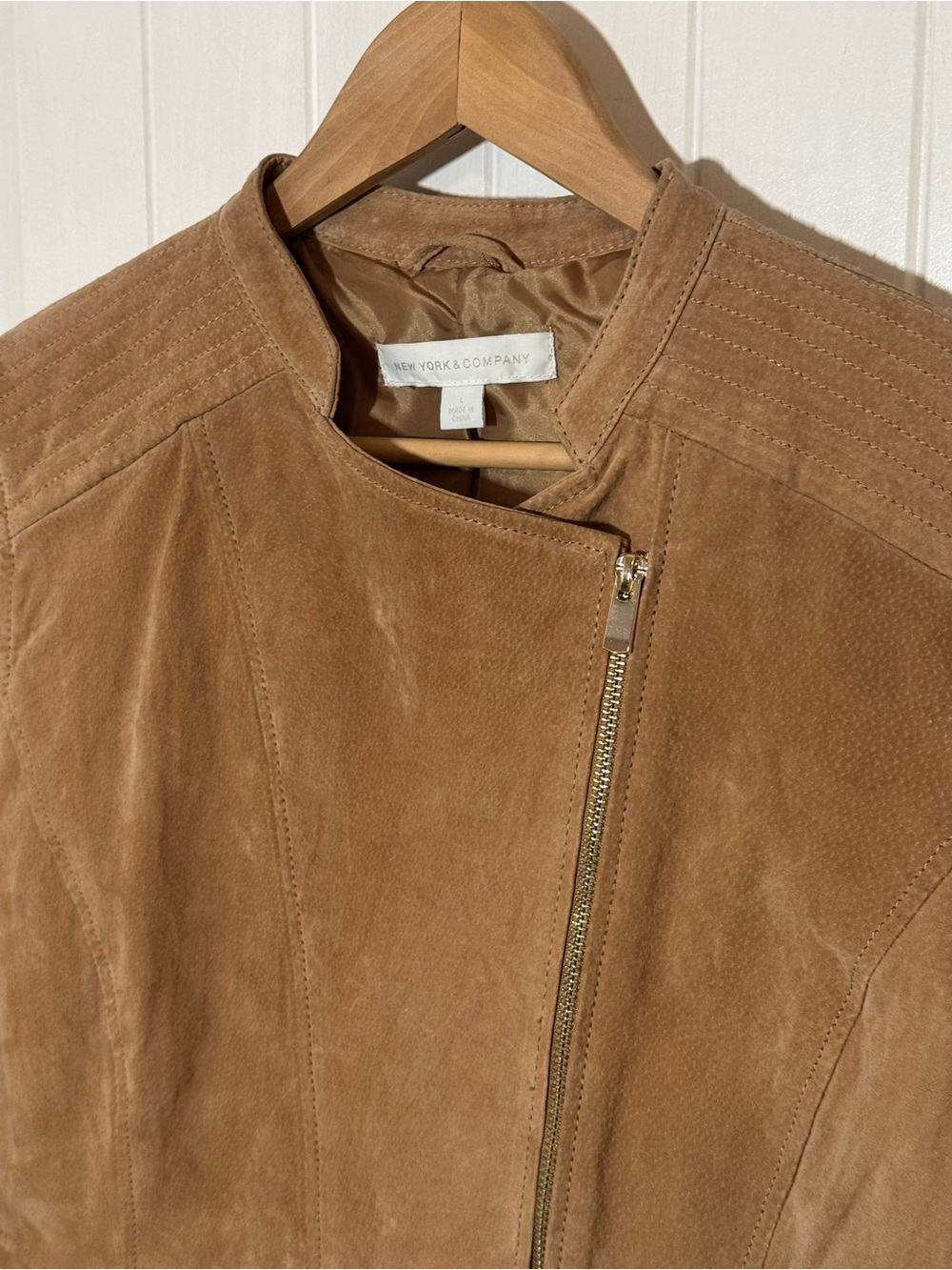 New York & Company Suede Moto Jacket in Tan - Picture 6 of 9
